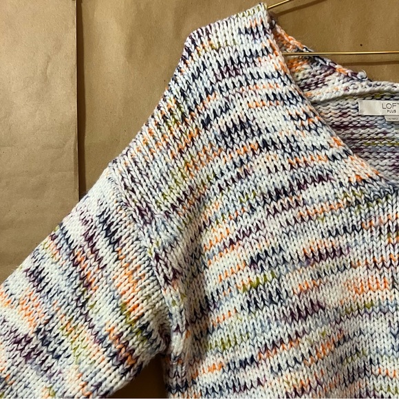 Loft | Multicolored Chunky Knit Pullover Sweater V-Neck Size 14 - Picture 4 of 11